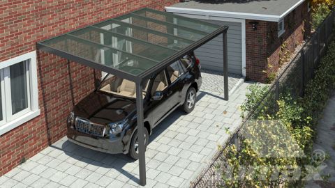 Carport classique anthracite mat 5.06 x 2.5 mètre avec toite en verre