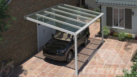 Carport classique blanc mat 5.06 x 3.5 mètre avec toite en verre