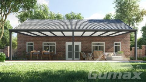 Gumax terrasoverkapping 10.06m  x 3.5m modern antraciet opaal polycarbonaat voor