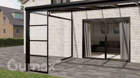 Steel Look glass sliding door 1-rail system matt black 1960mm wide with passage height of 1980mm – 2020mm