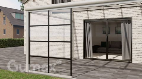 Steel Look glass sliding door 2-rail system matt white 1960mm wide with passage height of 2230mm – 2270mm