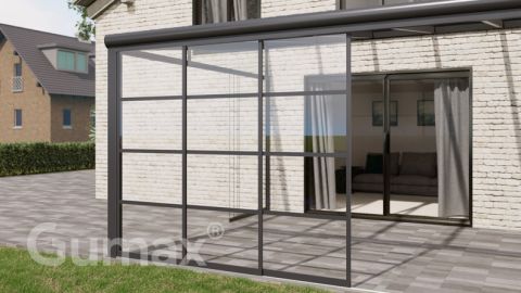 Steel Look glass sliding door 3-rail system matt anthracite 2940mm wide with passage height of 2380mm – 2420mm