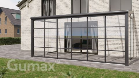 Steel Look glass sliding door 6-rail system matt anthracite 5880mm wide with passage height of 2230mm – 2270mm