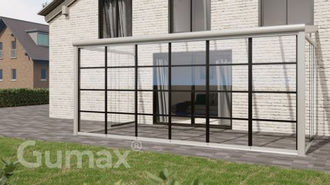 Steel Look glass sliding door 6-rail system matt white 5880mm wide with passage height of 2580mm – 2620mm